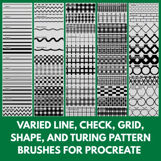 Varied Line, Check, Grid, Shape, & Turing Pattern Brushes — Procreate brush