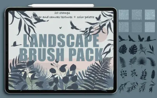 Free Landscape Bundle – Stamps+Textures — Procreate brush