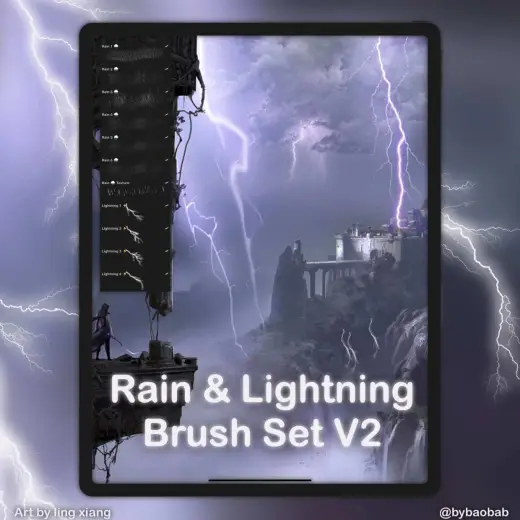 FREE Rain & Lightning Brush Set — Procreate brush