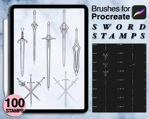 3 procreate sword stamps — Procreate brush