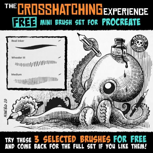 The Crosshatching Experience FREE Mini Brush Set for Procreate — Procreate brush