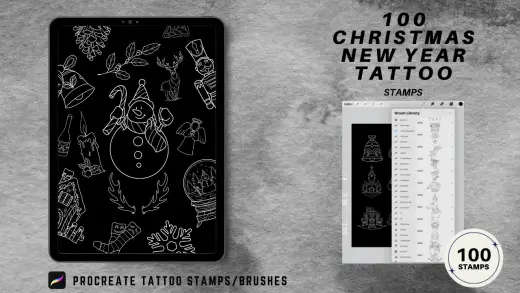 Procreate Christmas & New Year Tattoo Stamps — Procreate brush