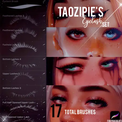 Big eyelashes brushset by Taozipie — Procreate brush
