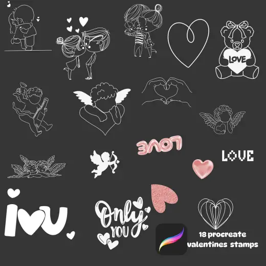30 Procreate valentines stamps and brushes — Procreate brush