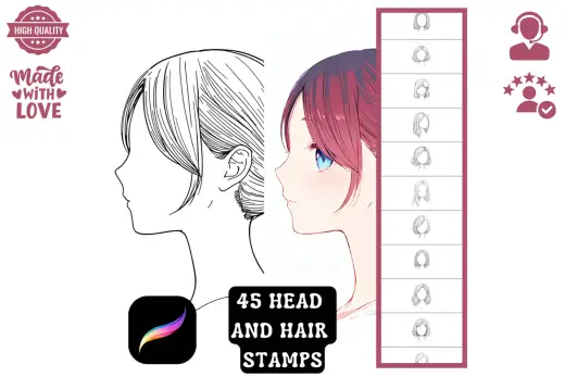 FREE Procreate Stamps: Head & Hair Lineart Set — Procreate brush
