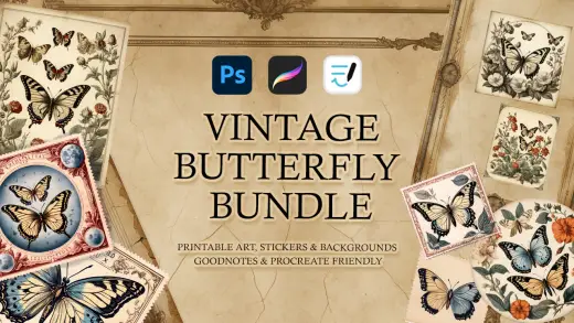 Vintage Butterfly Journal Kit — Procreate brush