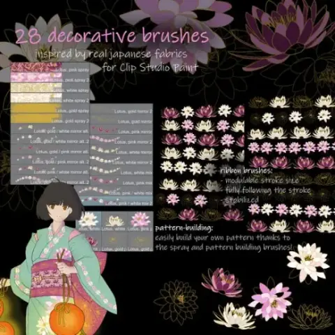 Lotus, decorative brushes for Clip Studio Paint — Clip Studio Paint brush