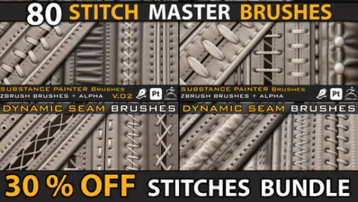 🔥 MEGA BUNDLE – Dynamic Seam & Stitch Brushes (VOL 01–04) | 30% OFF — Photoshop brush