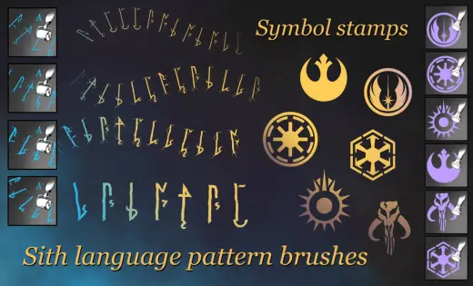 Sith Script and Galactic Icons Krita Brush Pack — Krita brush