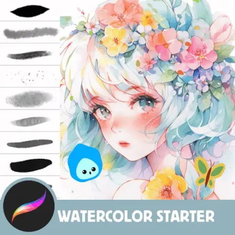 FREE Procreate Anime Watercolor Brushes for Anime, Manga, Cartoon, Portrait, Backgrounds Digital Creator Art Sketching,  — Procreate brush