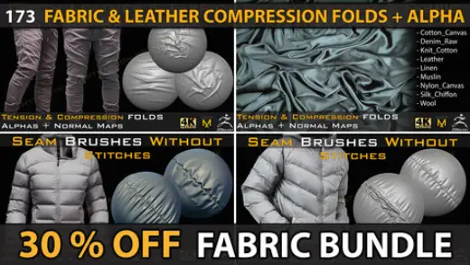 173 Fabric Brushes and Alphas Bundle ( 30% OFF ) VOL 02 — Photoshop brush