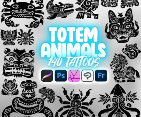 140 Procreate Totem Animals Tattoos Stamp Brushes | Photoshop Procreate Totem Animals Tattoos | Clip Studio Paint Totem  — Procreate, Photoshop, Clip Studio Paint & Krita brush