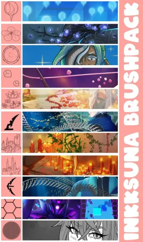 Update on InkkSUNA's floral / prismatic / spontaneous brushpacks (free) — Krita brush