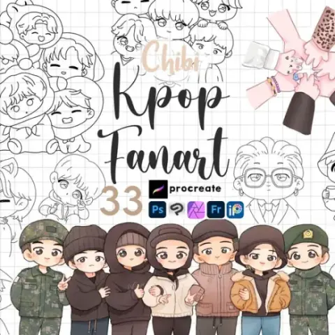Procreate Kpop Chibi Pose Stamp K-pop Fanart ABR Chibi Guides — Procreate & Photoshop brush