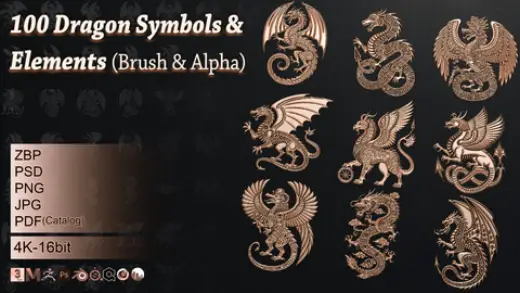 100 Dragon symbols & elements (Brush & Alpha) — Photoshop brush