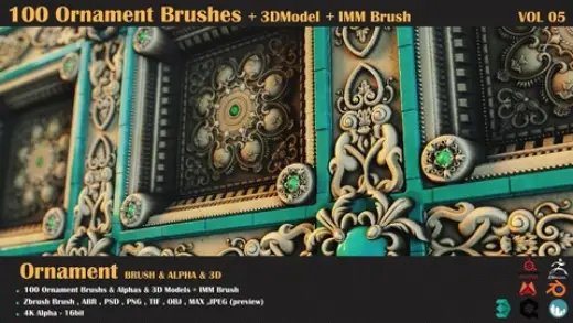 100 Ornament Brushes + 3DModel + IMM Brush - VOL 07 — Photoshop brush