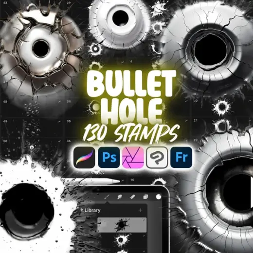 130 Procreate Bullet Holes Stamp Brushes Collection — Procreate & Photoshop brush