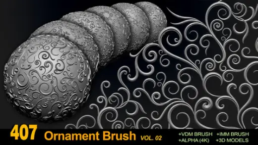 407 Floral Ornament Brushes, 4K Alphas and 3D Models, Vol.02 — Photoshop brush