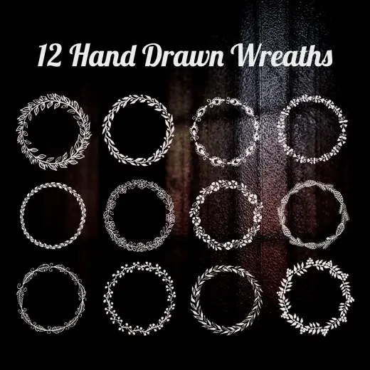 12 Hand Drawn Wreaths — Procreate, Photoshop & Krita brush