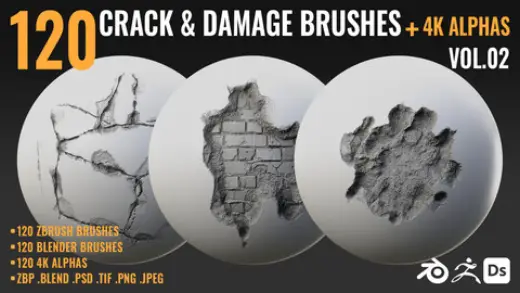 120 CRACK & DAMAGE BRUSHES + 4K ALPHAS - VOL 02 — Photoshop brush