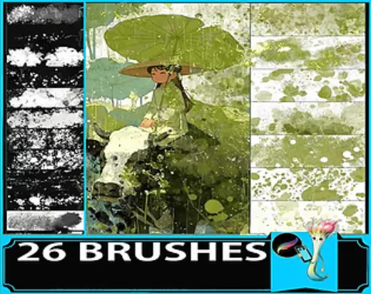 Procreate  26 Types Chinese Style・Ink Splash・Gold Foil Watercolor Brush Set - Ink Wash Painting・Splatter — Procreate brush
