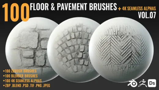 100 FLOOR & PAVEMENT BRUSHES + 4K SEAMLESS ALPHAS - VOL 07 — Photoshop brush