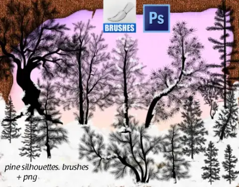 Pine Silhouettes Brushes — Procreate, Photoshop & Krita brush