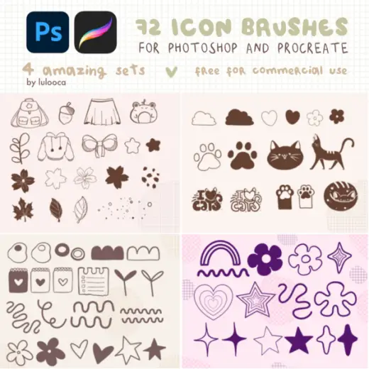 ☆ 72 Icon Brushes || For Photoshop and Procreate — Procreate & Photoshop brush