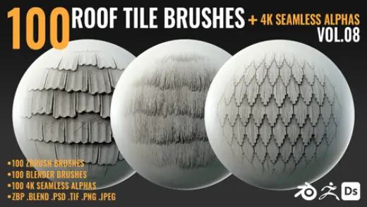 100 ROOF TILE  BRUSHES + 4K SEAMLESS ALPHAS - VOL 08 — Photoshop brush
