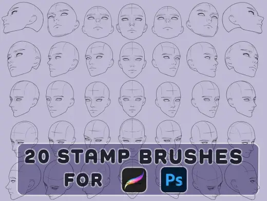 Male Head Base Stamp Brush For Procreate and Photoshop (Set1) — Procreate & Photoshop brush
