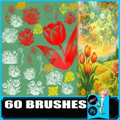 60 Tulips Roses: PS Procreate stamps — Procreate & Photoshop brush