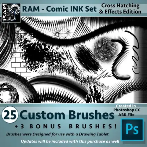 RAM - Photoshop CC Comic Inking Brushes - 25 Pack — Photoshop brush