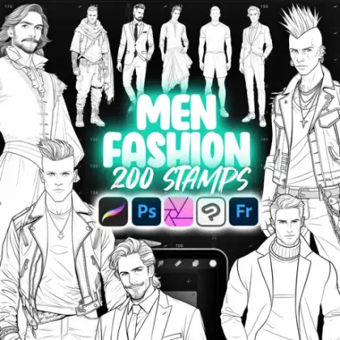 200 Procreate Men's Fashion Stamp Brushes Collection — Procreate & Photoshop brush