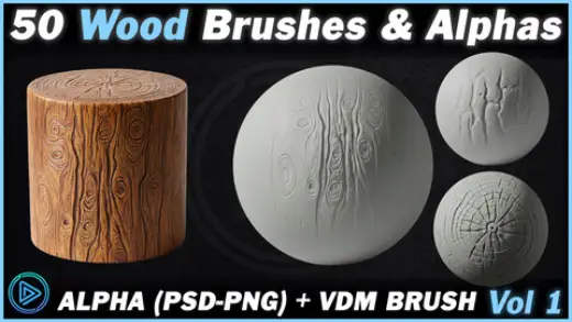 50 High-Quality Wood Brushes and Alpha (VDM+PNG 4K+PSD) | Vol 1 — Photoshop brush