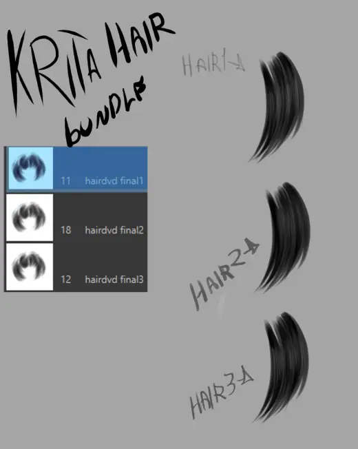 3 hair brushes bundle for krita — Krita brush