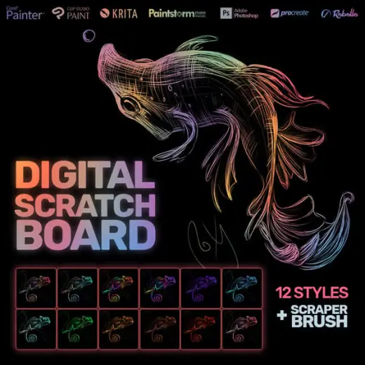 Roxy's Digital Rainbow Scratchboard + Brush — Krita brush