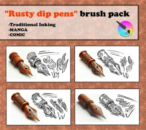 Brush set : Rusty Dip pens - traditional inking Simulation for manga and comic — Krita brush