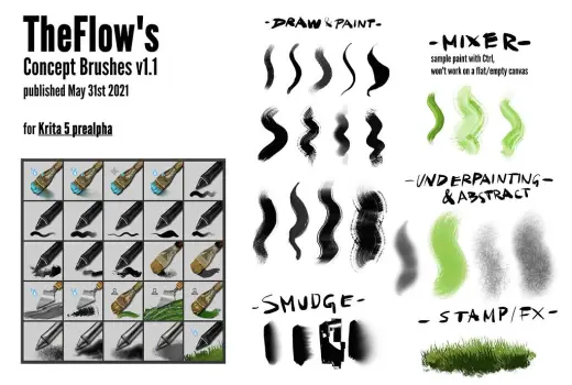 TheFlow's Mixer / Concept Brushes - v1.1 - WORK IN PROGRESS! (Krita 5) — Krita brush