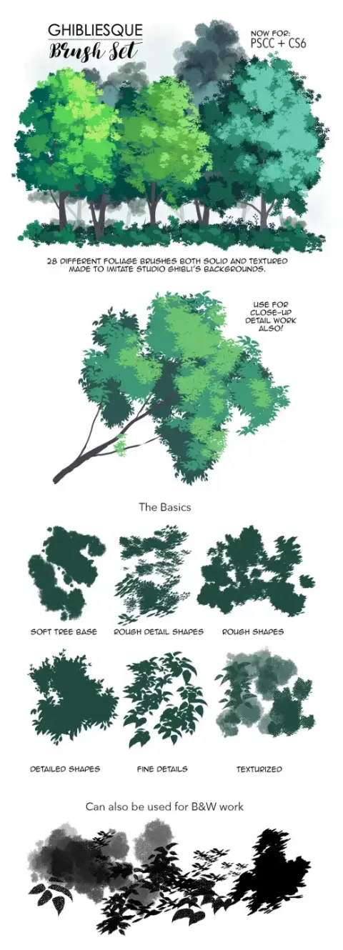 Ghibliesque Brush Set for Painting Trees in Photoshop CC + CS6 — Photoshop brush