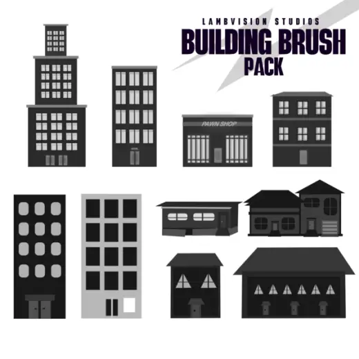 Brush Pack 10 Buildings For Photoshop — Photoshop brush