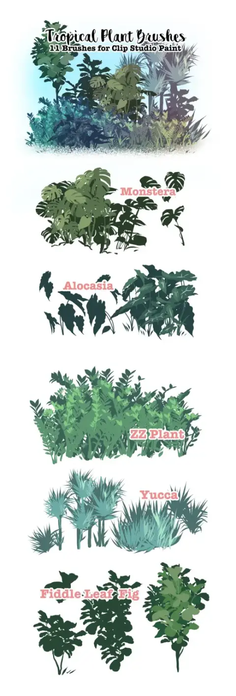 Tropical Plant Brushes for Clip Studio Paint CSP — Clip Studio Paint brush