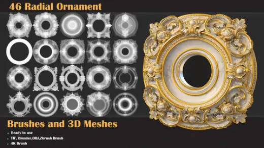 46 Radial Ornament Brushes & 3D Meshes — Photoshop brush