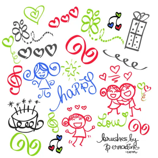 Set of 21 Happy Girly Girl Love Doodles Brush Set — Procreate, Photoshop & Krita brush