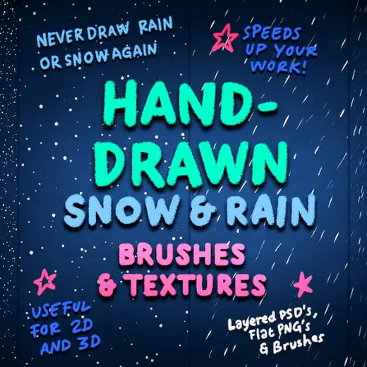 20x Hand Drawn Snow and Rain BRUSHES & TEXTURES — Photoshop brush