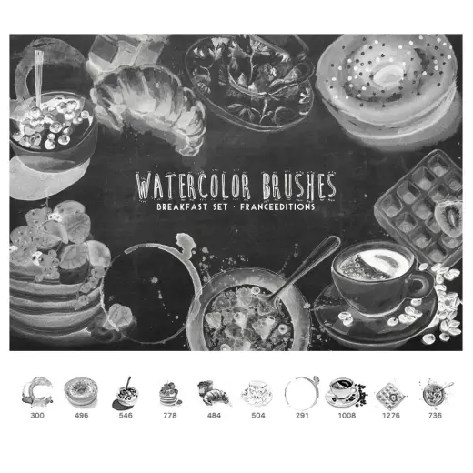 Watercolor Breakfast PS Brushes — Procreate, Photoshop & Krita brush