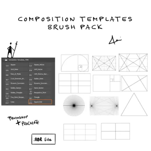 Composition Templates Brush Pack (Photoshop & Procreate) — Procreate & Photoshop brush