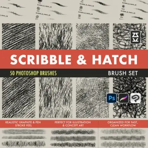 Scribble and Hatch Brush Set — Photoshop brush