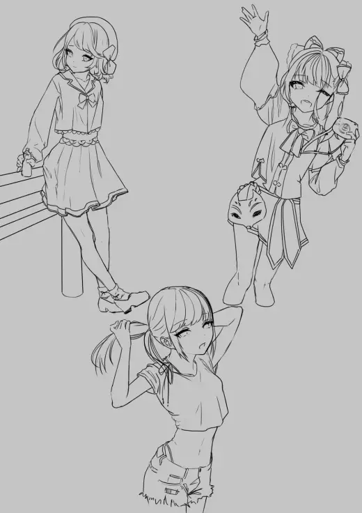 Poses drawing process (3 poses) + lineart brush — Clip Studio Paint brush