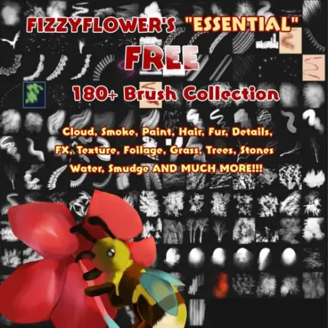 FizzyFlower's "ESSENTIAL" 180+ Brush set for Krita (Cloud, Paint, Hair, Fur, FX, Environment, Texture, Smudge, etc) — Krita brush