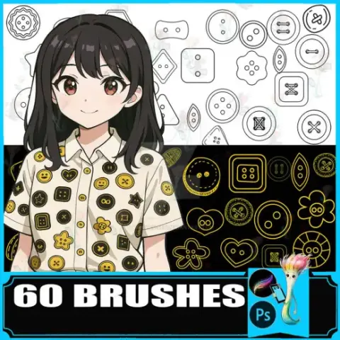 60 Button Stamp: PS Procreate — Procreate & Photoshop brush